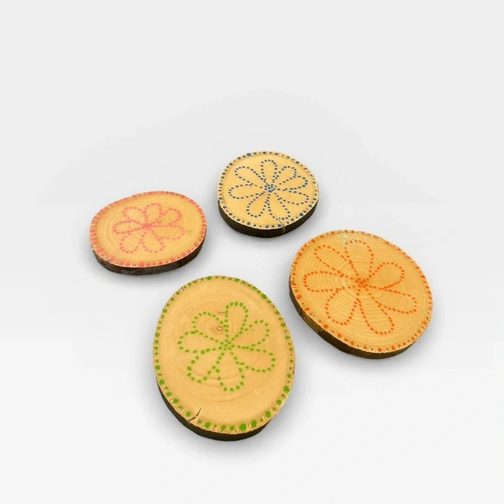 4 Handmade Raw Wood abstract Drink Coasters